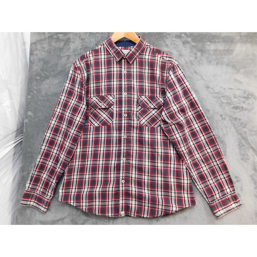Various Artists Shirt Mens Large Blue Plaid Flannel Long Sleeve Button Front